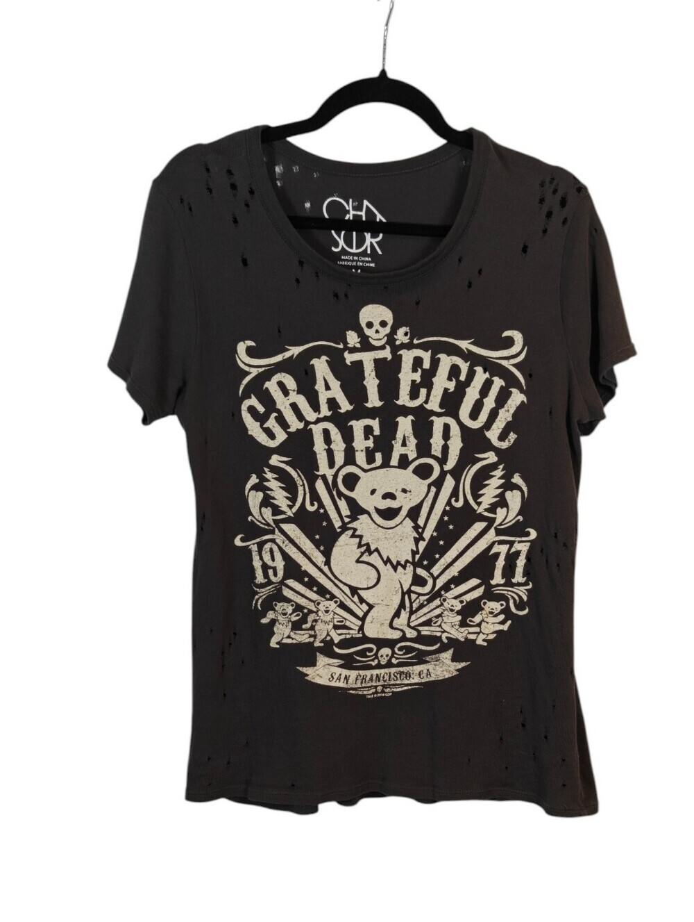 CHASER  Grey Distressed Grateful Dead 100% Cotton Graphic Tee Size Medium